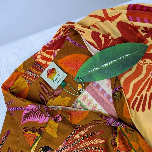 FARM Rio Button Front Long Sleeve Oversized Forest Mixed Scarves Multi M NWT - Picture 16 of 16